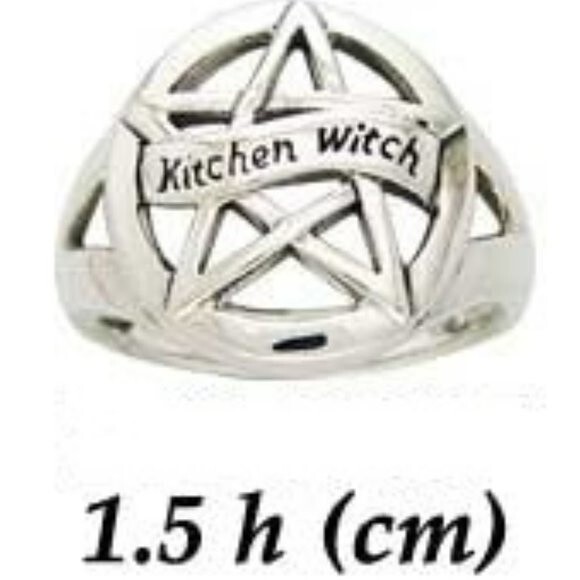 Pentacle Kitchen Witch Sterling Silver Ring, Size 8 and 10 - Picture 4 of 4